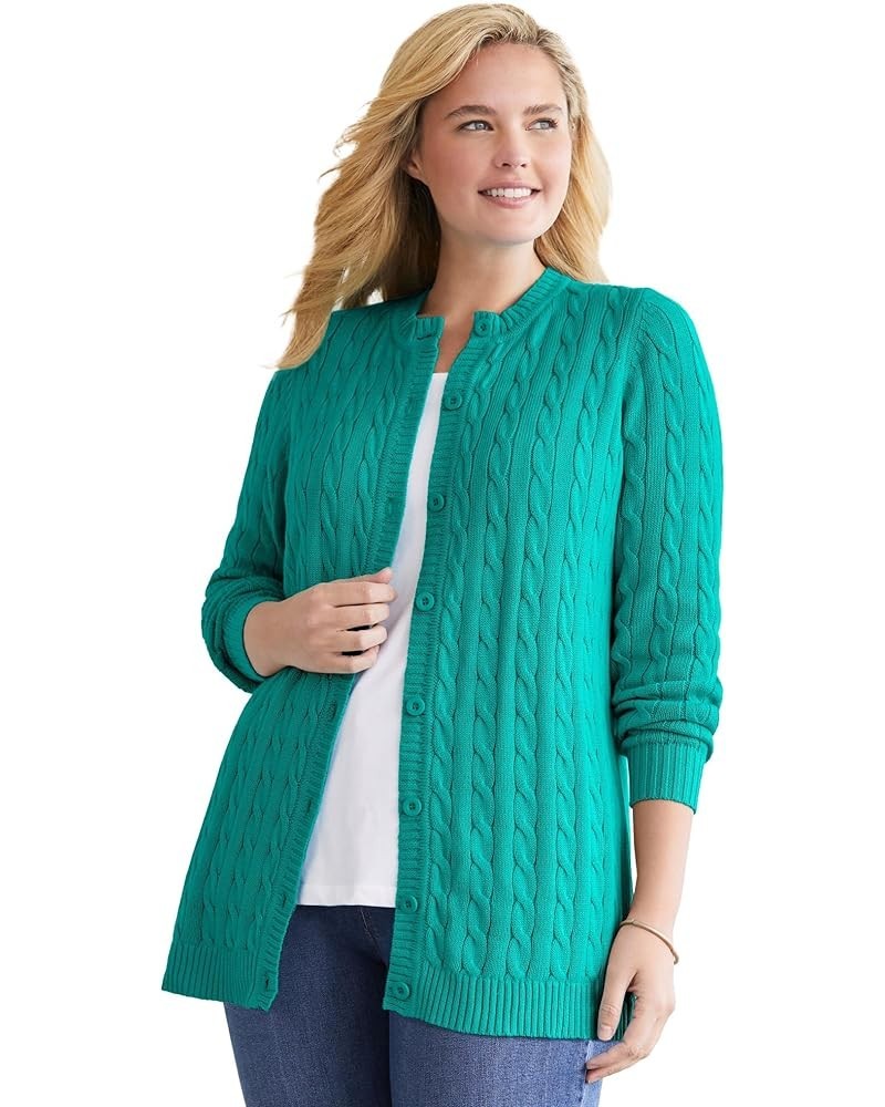 Women's Plus Size Cotton Cable Knit Cardigan Sweater Waterfall $19.84 Sweaters