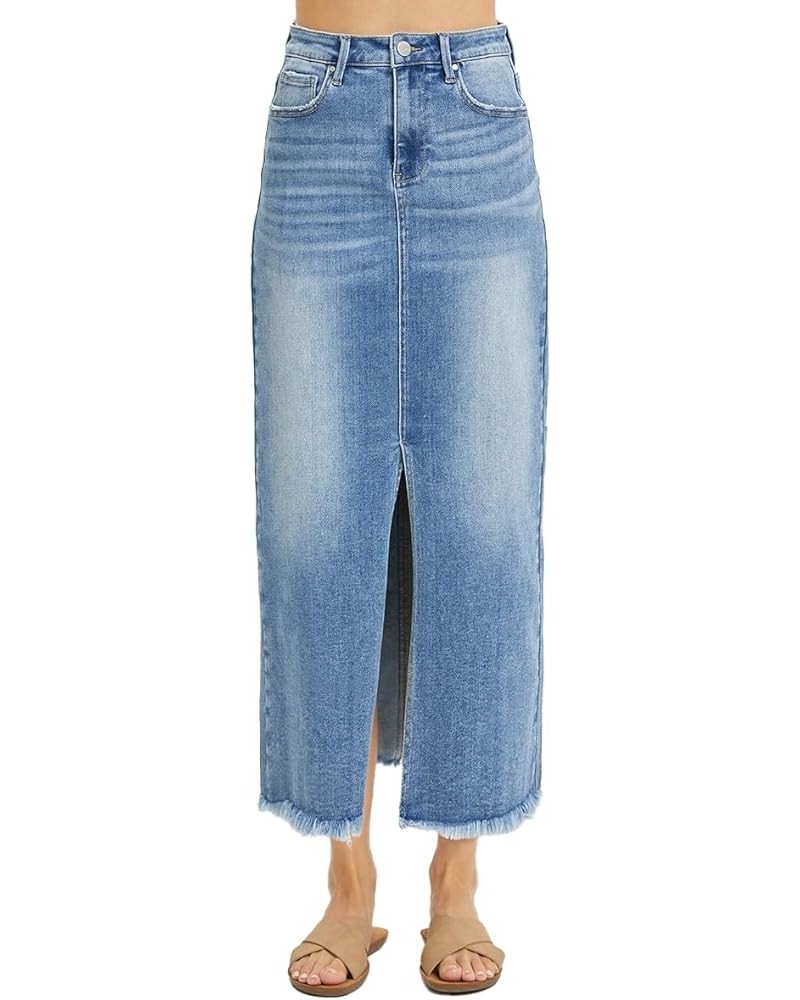 Risen Jeans - Front Slit Long Skirt - RDS6196 Mediumblue $38.45 Skirts