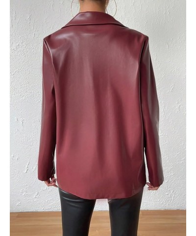 Women's Faux Leather Blazer Jacket Lapel Collar Pleather Coat Outerwear Burgundy $22.56 Coats