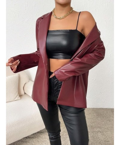 Women's Faux Leather Blazer Jacket Lapel Collar Pleather Coat Outerwear Burgundy $22.56 Coats