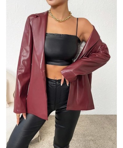 Women's Faux Leather Blazer Jacket Lapel Collar Pleather Coat Outerwear Burgundy $22.56 Coats