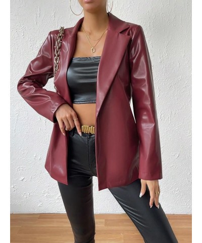 Women's Faux Leather Blazer Jacket Lapel Collar Pleather Coat Outerwear Burgundy $22.56 Coats