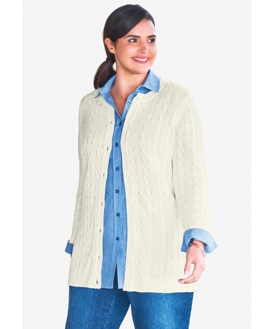 Women's Plus Size Cotton Cable Knit Cardigan Sweater Waterfall $19.84 Sweaters