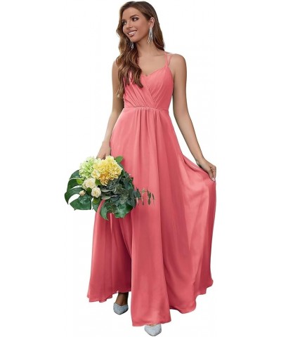 Chiffon Bridesmaid Dresses for Women Long A Line Pleated V Neck Formal Evening Party Gown Coral $35.94 Dresses