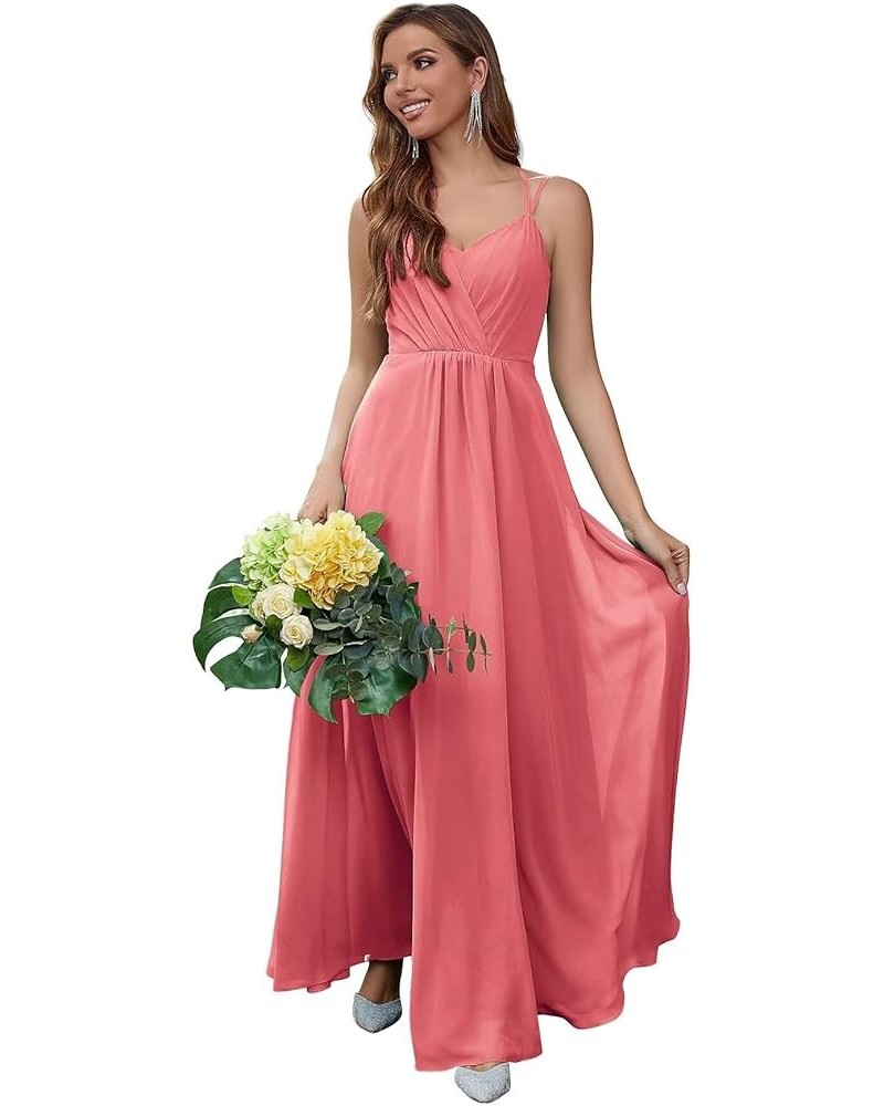 Chiffon Bridesmaid Dresses for Women Long A Line Pleated V Neck Formal Evening Party Gown Coral $35.94 Dresses