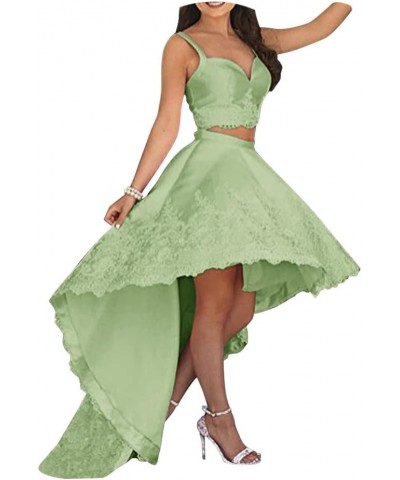 Lace Two Piece Homecoming Dresses for Girl High Low Short Prom Formal Gown Sage Green $35.87 Dresses