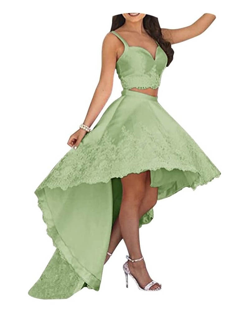 Lace Two Piece Homecoming Dresses for Girl High Low Short Prom Formal Gown Sage Green $35.87 Dresses