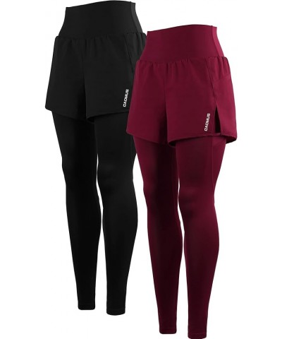 High Waist Workout Pants with Pockets Tummy Control Yoga Running Leggings Capri for Women 2 Pack: 06 Black & Red $12.55 Leggings