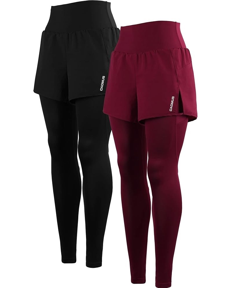 High Waist Workout Pants with Pockets Tummy Control Yoga Running Leggings Capri for Women 2 Pack: 06 Black & Red $12.55 Leggings