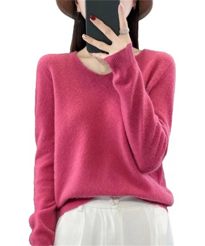 Women 100% Merino Wool Knitted Sweater Autumn Winter V-Neck Long Sleeve Pullover Jumper Tops Shumei $28.17 Sweaters