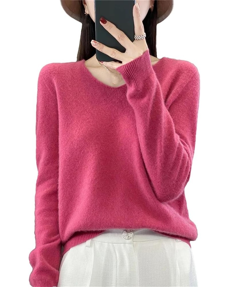 Women 100% Merino Wool Knitted Sweater Autumn Winter V-Neck Long Sleeve Pullover Jumper Tops Shumei $28.17 Sweaters