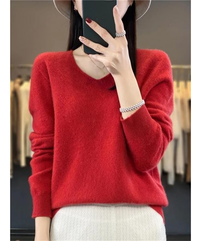 Women 100% Merino Wool Knitted Sweater Autumn Winter V-Neck Long Sleeve Pullover Jumper Tops Shumei $28.17 Sweaters