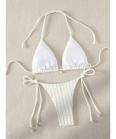 Women's Two Piece Swimsuits Swimwear Halter String Triangle Bikini Sets Beige $13.20 Swimsuits