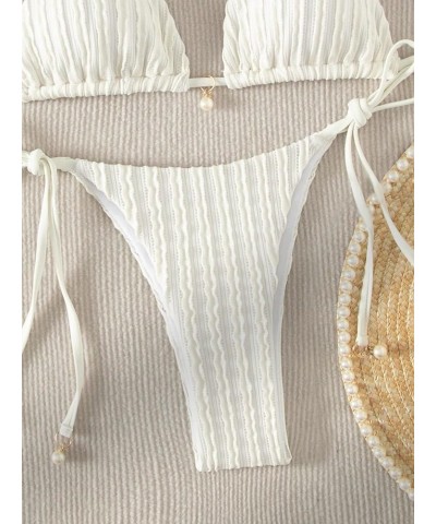 Women's Two Piece Swimsuits Swimwear Halter String Triangle Bikini Sets Beige $13.20 Swimsuits