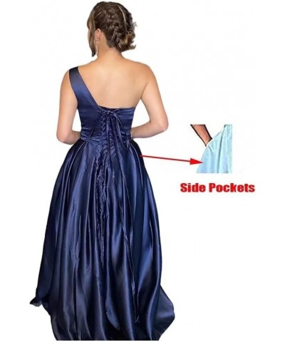 One Shoulder Satin Prom Dresses with Slit Long Formal Evening Gowns with Pockets for Women Party Gray $44.19 Dresses