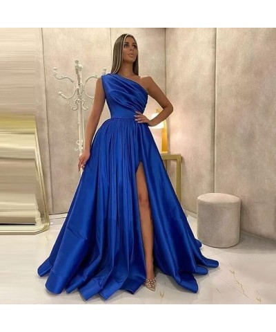 One Shoulder Satin Prom Dresses with Slit Long Formal Evening Gowns with Pockets for Women Party Gray $44.19 Dresses