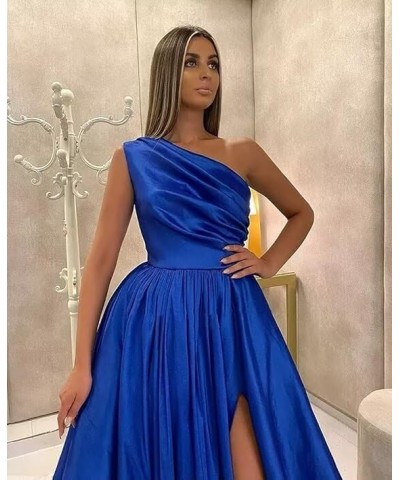 One Shoulder Satin Prom Dresses with Slit Long Formal Evening Gowns with Pockets for Women Party Gray $44.19 Dresses