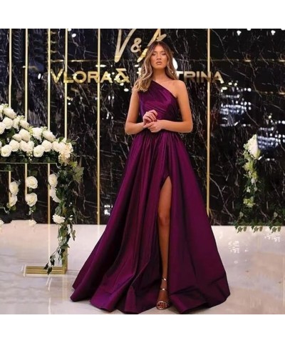 One Shoulder Satin Prom Dresses with Slit Long Formal Evening Gowns with Pockets for Women Party Gray $44.19 Dresses