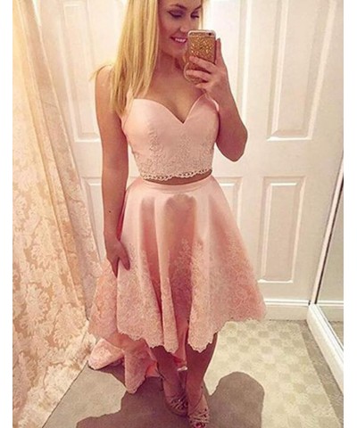 Lace Two Piece Homecoming Dresses for Girl High Low Short Prom Formal Gown Sage Green $35.87 Dresses