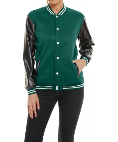 Womens Varsity Bomber Jacket Baseball Faux Leather Jacket Casual Long Sleeve Vintage Coat Outwear Green $11.34 Jackets