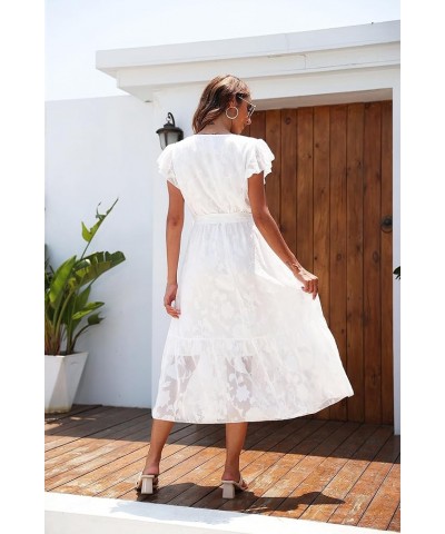 Women's Floral Summer Dress Wrap V Neck Ruffle Midi Dress Jacquard-floral-white $15.38 Dresses