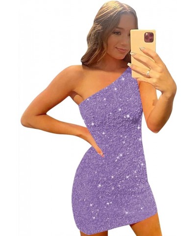 Women's One Shoulder Sequin Homecoming Dresses for Teens Short Tight Sparkly Prom Cocktail Dress Dusty Purple-zipper Back $21...