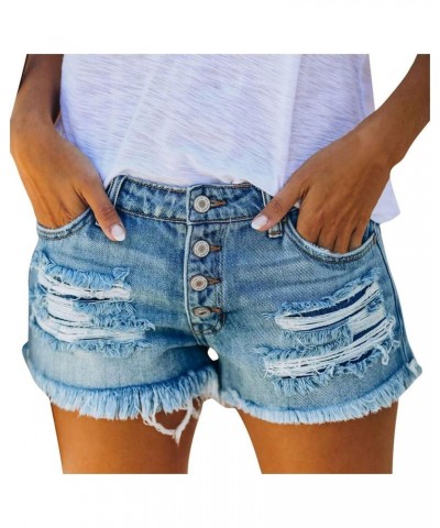 Jean Shorts Womens Teen Girls Casual Summer High Waisted Stretchy Rolled Hem Tassels Denim Shorts with Pockets Z8-blue $7.24 ...