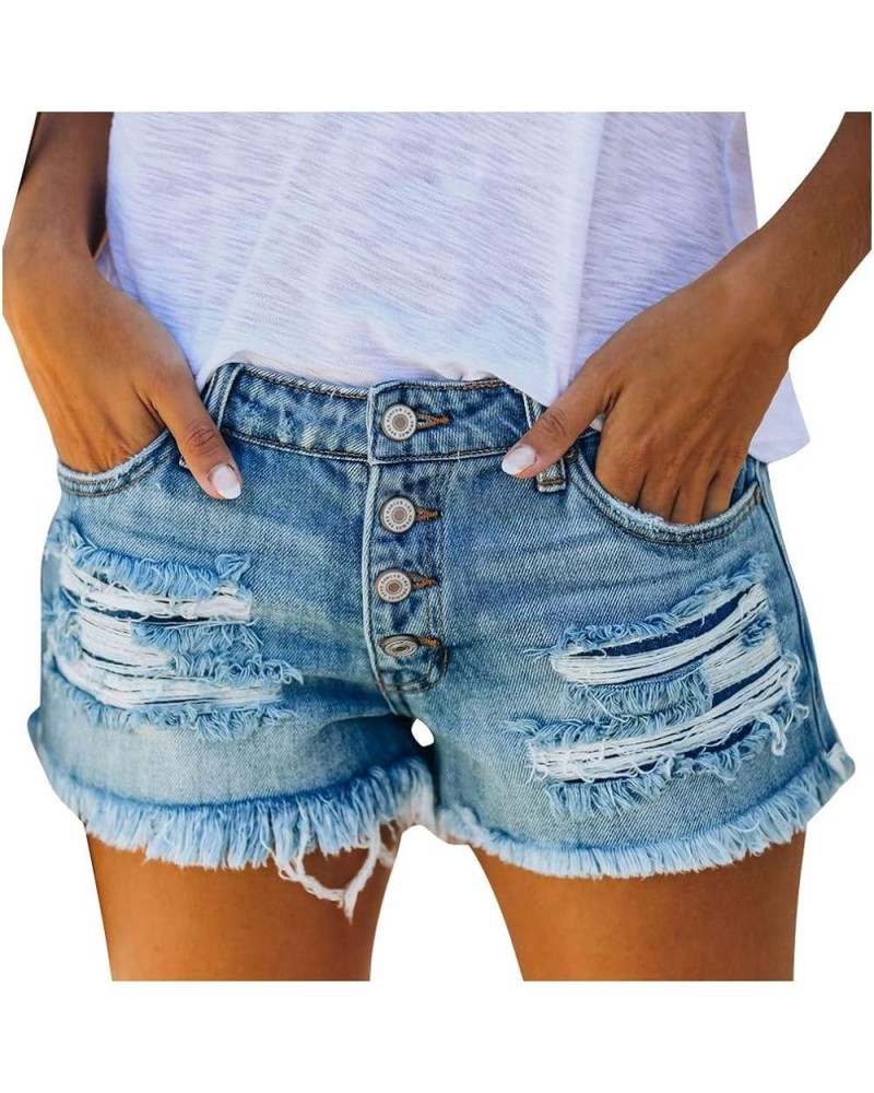 Jean Shorts Womens Teen Girls Casual Summer High Waisted Stretchy Rolled Hem Tassels Denim Shorts with Pockets Z8-blue $7.24 ...