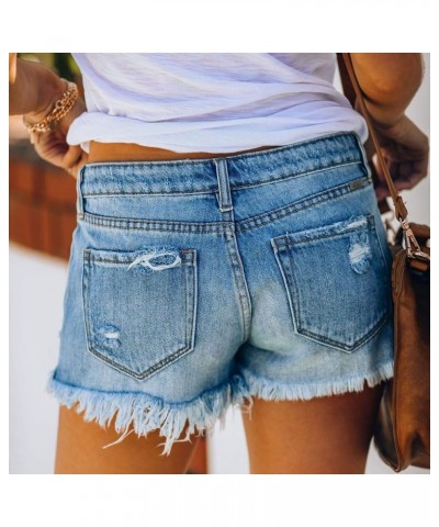 Jean Shorts Womens Teen Girls Casual Summer High Waisted Stretchy Rolled Hem Tassels Denim Shorts with Pockets Z8-blue $7.24 ...