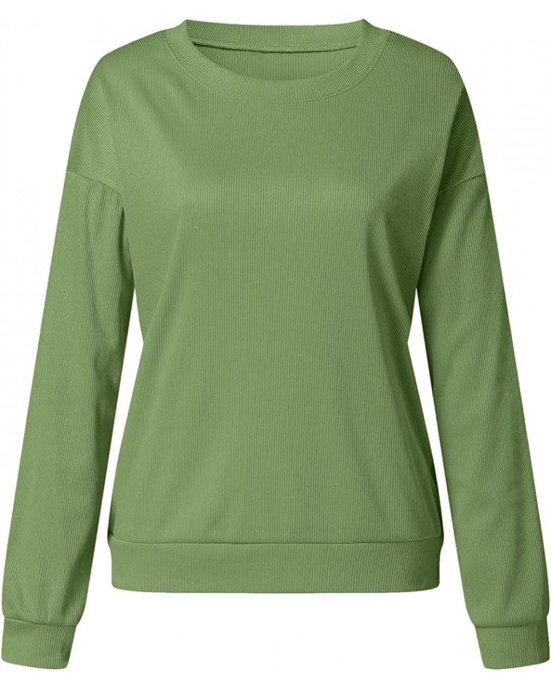 Women's Casual Long Sleeve Fall Tops Oversized Ribbed T-Shirt Thin Sweatshirt Cute Crewneck Pullover Graphic Tops A6-green $5...