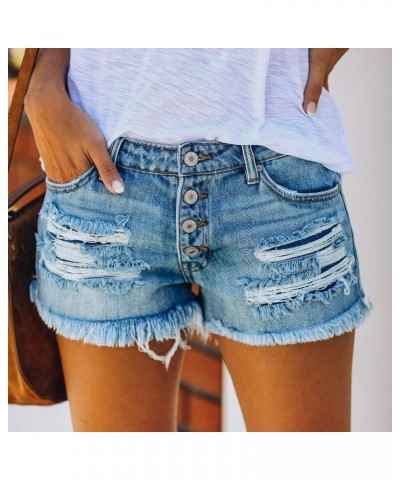 Jean Shorts Womens Teen Girls Casual Summer High Waisted Stretchy Rolled Hem Tassels Denim Shorts with Pockets Z8-blue $7.24 ...