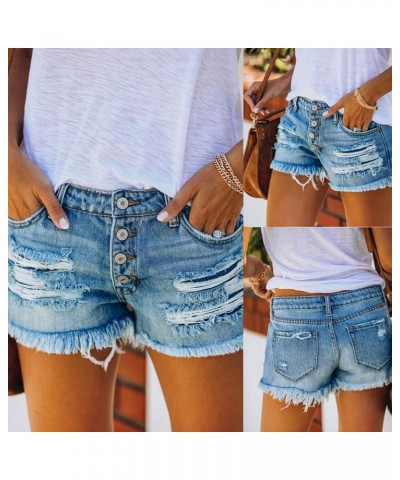 Jean Shorts Womens Teen Girls Casual Summer High Waisted Stretchy Rolled Hem Tassels Denim Shorts with Pockets Z8-blue $7.24 ...