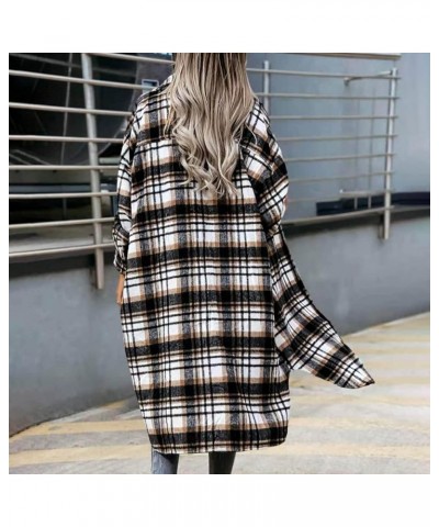 Plaid Shacket Jacket Women Casual Lapel Button Down Shirts Fall Winter Long Sleeve Mid Length Outwear Blouse Coats 3-brown $9...