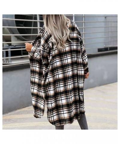 Plaid Shacket Jacket Women Casual Lapel Button Down Shirts Fall Winter Long Sleeve Mid Length Outwear Blouse Coats 3-brown $9...