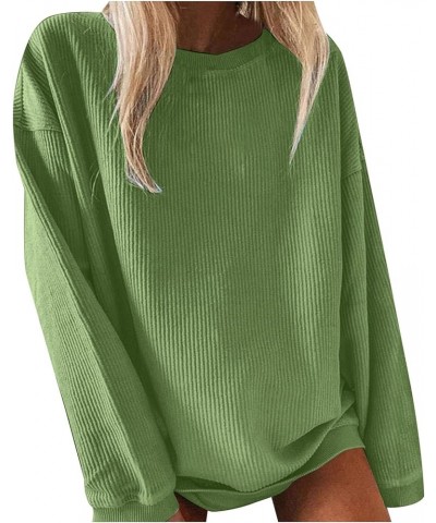 Women's Casual Long Sleeve Fall Tops Oversized Ribbed T-Shirt Thin Sweatshirt Cute Crewneck Pullover Graphic Tops A6-green $5...