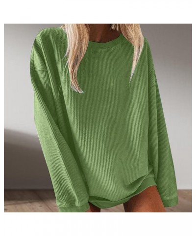 Women's Casual Long Sleeve Fall Tops Oversized Ribbed T-Shirt Thin Sweatshirt Cute Crewneck Pullover Graphic Tops A6-green $5...