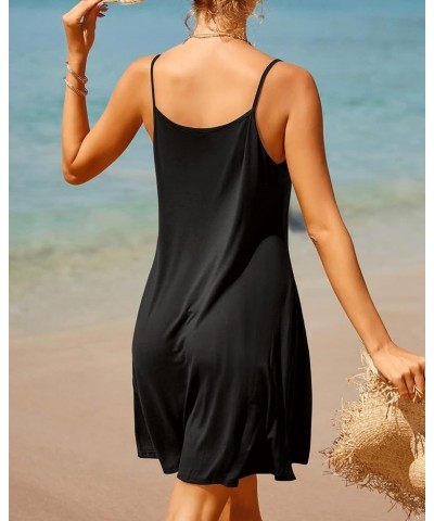 Women's Summer Spaghetti Strap Sundresses Casual Tank Top Dress with Pockets Swim Cover Up Dress Black $12.00 Dresses