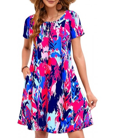 Summer Dresses for Women 2024 Beach Floral Sundress Short Sleeve Pockets Casual Tshirt Dress Colorful Purple Tie Dye $19.38 D...