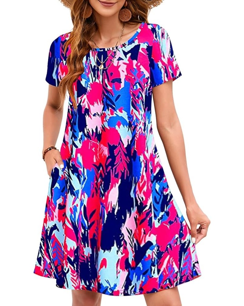 Summer Dresses for Women 2024 Beach Floral Sundress Short Sleeve Pockets Casual Tshirt Dress Colorful Purple Tie Dye $19.38 D...