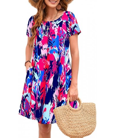 Summer Dresses for Women 2024 Beach Floral Sundress Short Sleeve Pockets Casual Tshirt Dress Colorful Purple Tie Dye $19.38 D...