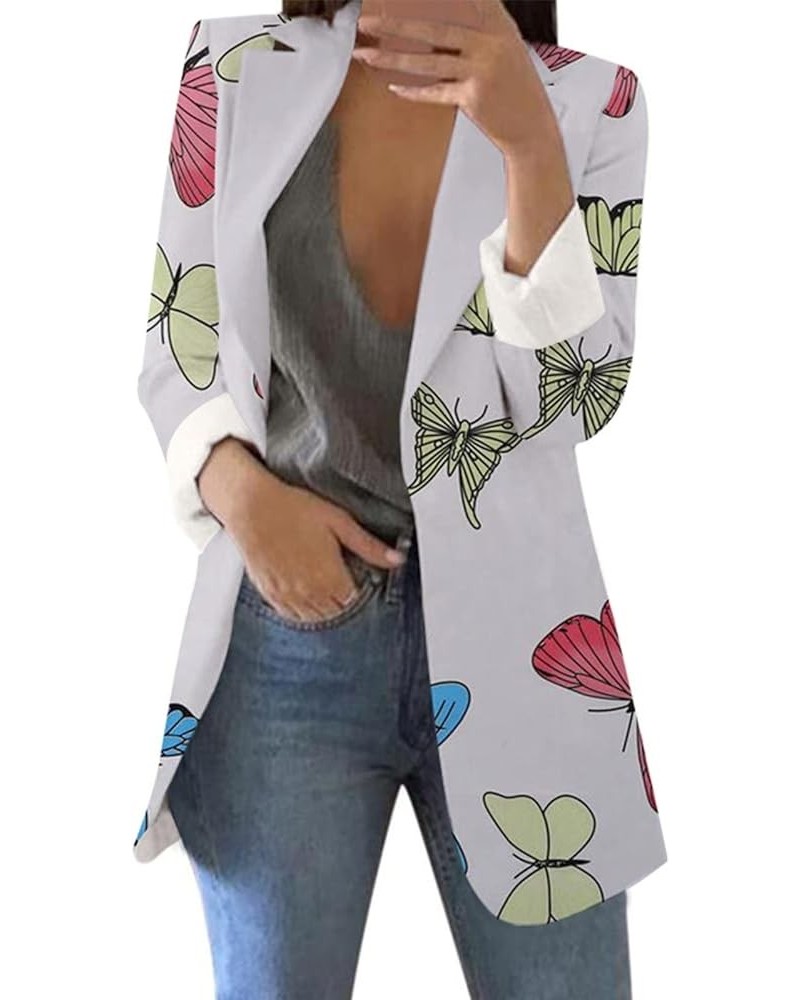 Blazers for Women Casual Lightweight Boho Floral Print Long Sleeve Open Front Work Suit Blazer Jackets Cardigan Coat 17-blue ...