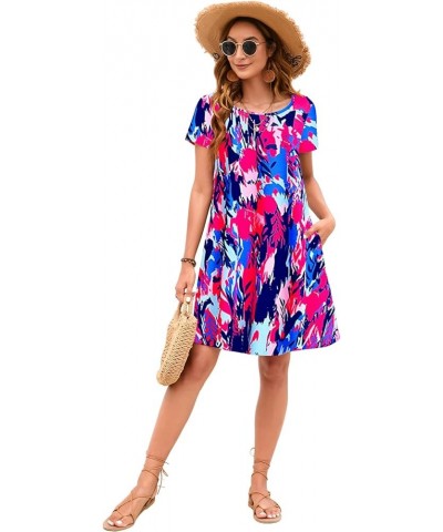 Summer Dresses for Women 2024 Beach Floral Sundress Short Sleeve Pockets Casual Tshirt Dress Colorful Purple Tie Dye $19.38 D...