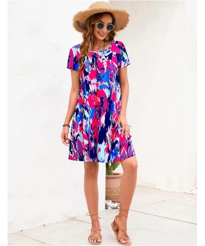 Summer Dresses for Women 2024 Beach Floral Sundress Short Sleeve Pockets Casual Tshirt Dress Colorful Purple Tie Dye $19.38 D...