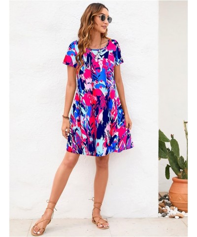 Summer Dresses for Women 2024 Beach Floral Sundress Short Sleeve Pockets Casual Tshirt Dress Colorful Purple Tie Dye $19.38 D...