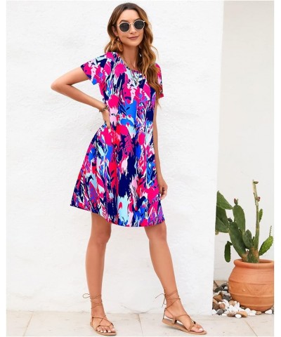 Summer Dresses for Women 2024 Beach Floral Sundress Short Sleeve Pockets Casual Tshirt Dress Colorful Purple Tie Dye $19.38 D...