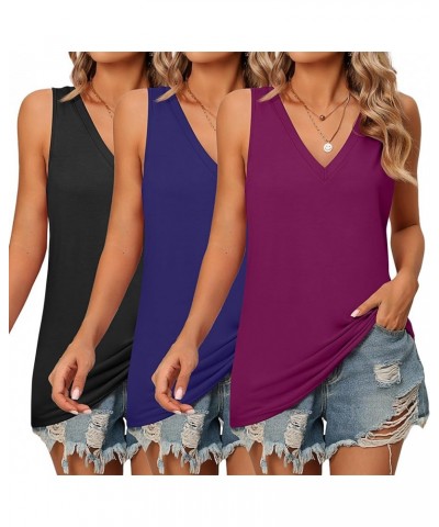 3 Pcs Sleeveless Tank Tops for Women Summer Deep V Neck Sleeveless Basic Tanks Tops Loose Fit Workout Yoga Shirt Fuchsia, Nav...