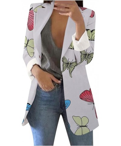 Blazers for Women Casual Lightweight Boho Floral Print Long Sleeve Open Front Work Suit Blazer Jackets Cardigan Coat 17-blue ...