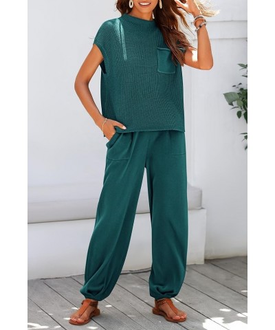 Womens Two Piece Outfits Sweater Sets Knit Pullover Tops And High Waisted Pants Matching Tracksuit Sweatsuit Set Blue Green $...