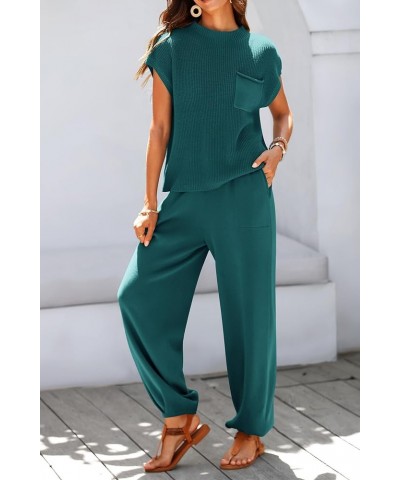 Womens Two Piece Outfits Sweater Sets Knit Pullover Tops And High Waisted Pants Matching Tracksuit Sweatsuit Set Blue Green $...