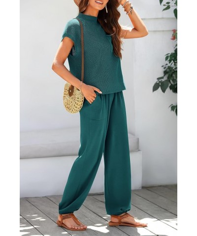 Womens Two Piece Outfits Sweater Sets Knit Pullover Tops And High Waisted Pants Matching Tracksuit Sweatsuit Set Blue Green $...